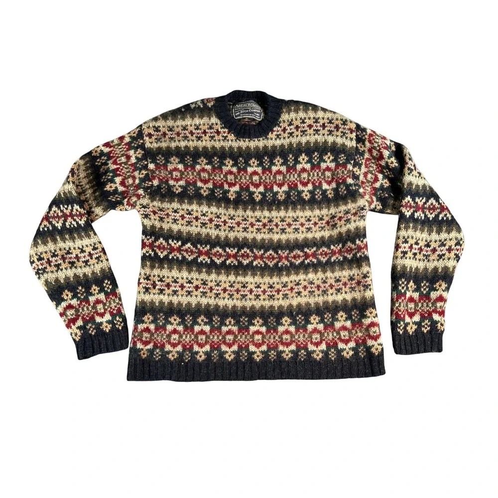 Vintage Abercrombie & Fitch Sweater Mens Large Multi Fair Isle Knit Crewneck
